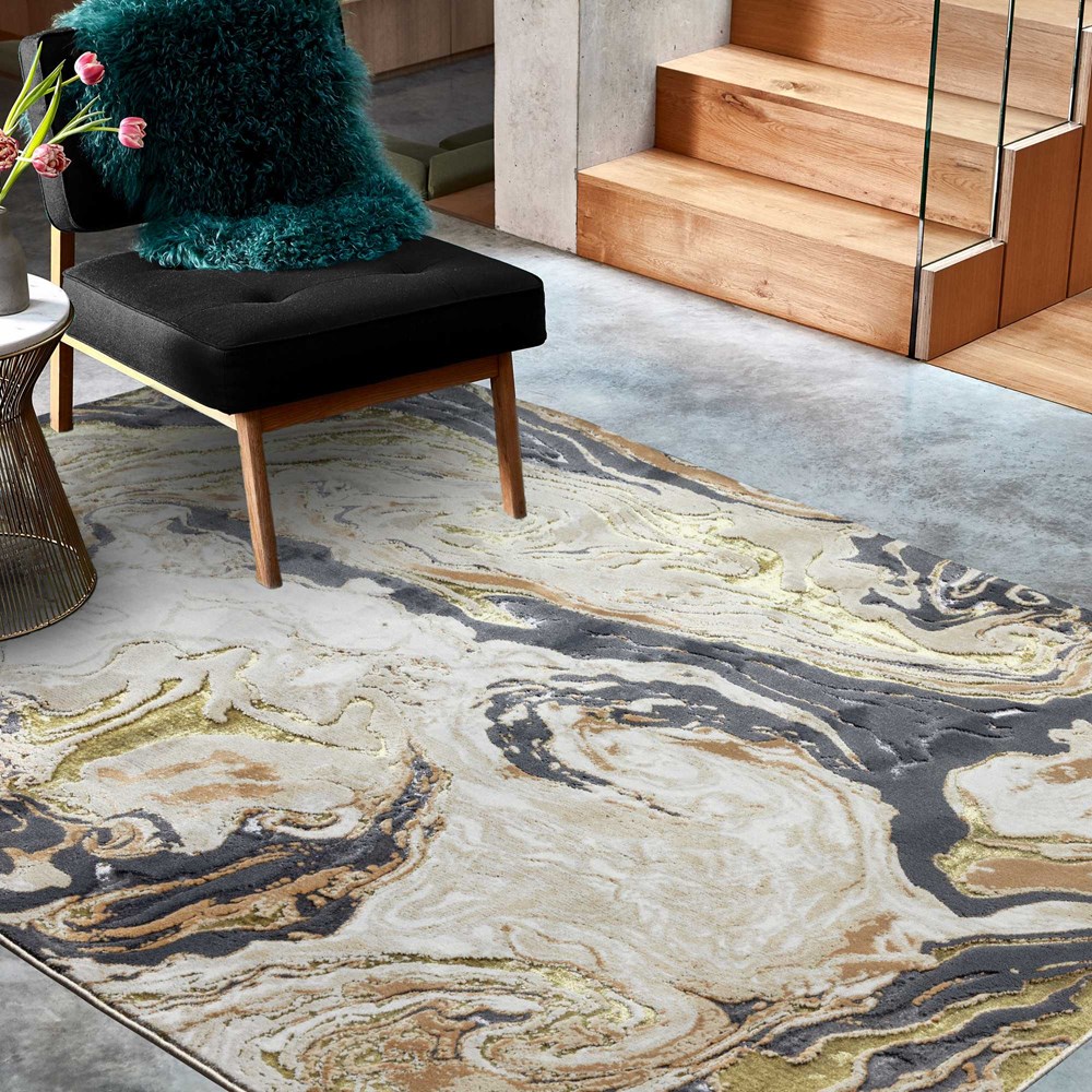 Aurora Marble AU08 Rugs in Gold Grey